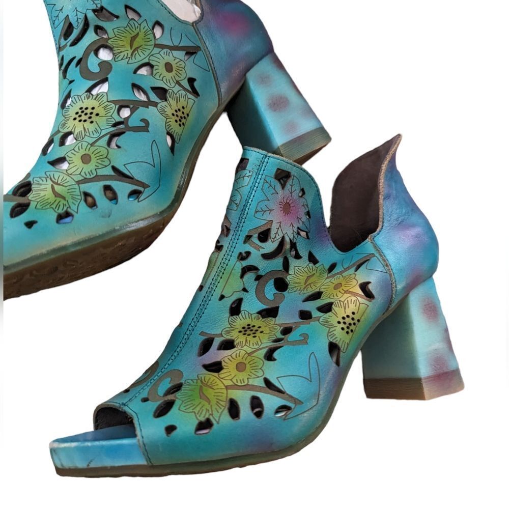 Socofy beautiful tie‎ dye floral print cutout shoes size 38 - Picture 4 of 8